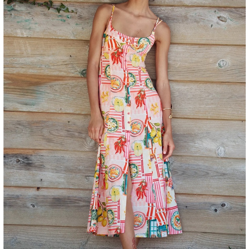 New Zara Red Multicolor Patchwork Trattoria Midi Bow Back Dress